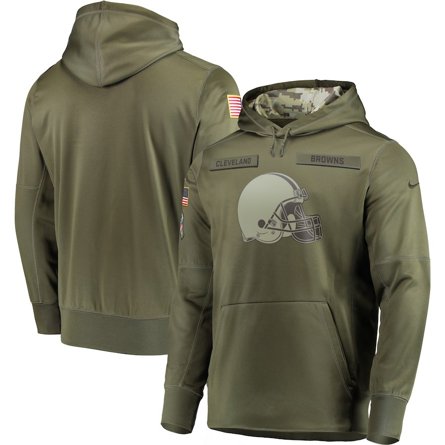 Men Cleveland Browns Nike Olive Salute To Service KO Performance Hoodie Green